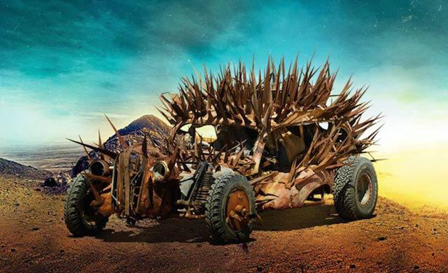 The Plymouth RockIf Beetlejuice drove a Plymouth sedan through a field of sand worms, we imagine it might look close to this. This nasty piece of work scavenges the desert hunting for the decaying flesh of dead animals, and it's officially the wildest we've seen so far from Fury Road.