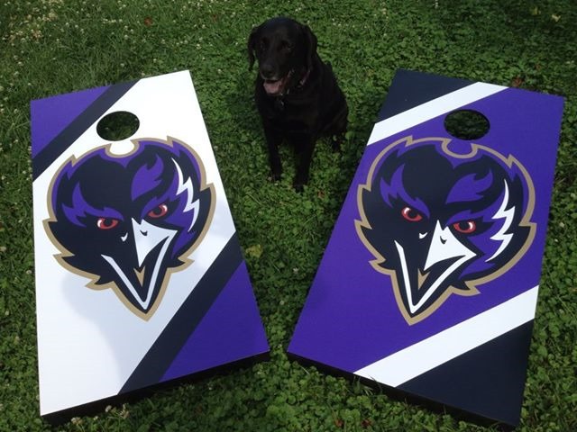 Baltimore Ravens cornhole boards  Cornhole boards, Custom cornhole boards,  Cornhole